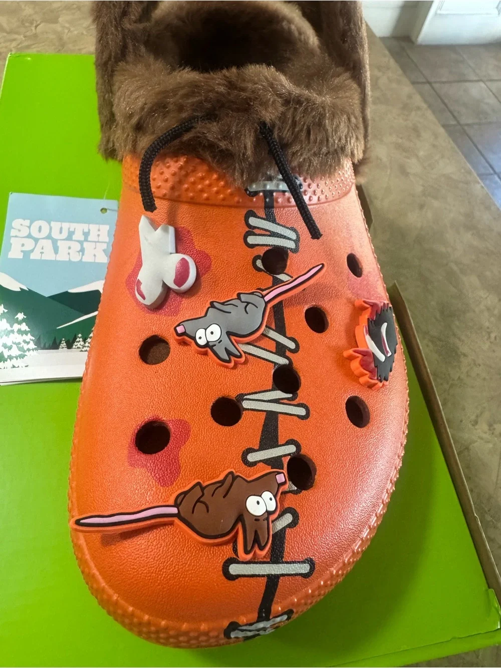South Park CROCS Kids Orange Faux-Fur Lined Clog with Brown Lining